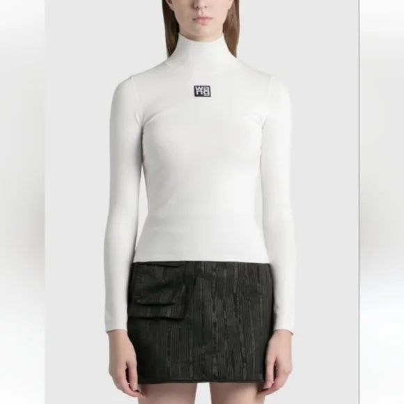 Alexander Wang Sweaters Alexander Wang White Turtleneck Logo Patch Top Poshmark